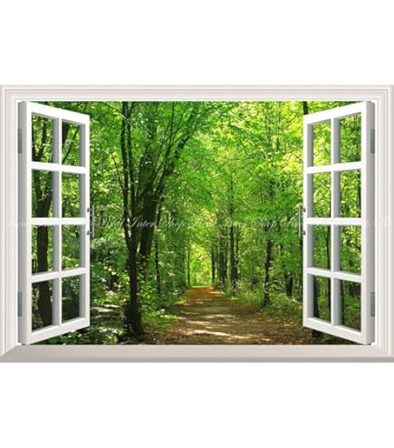 Amazon | 絵画風 壁紙ポスター （はがせるシール式） -窓の景色- 森林